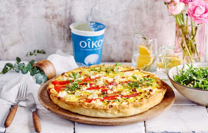 QUICHE AU YAOURT, FETA, PIMENT ET LARD