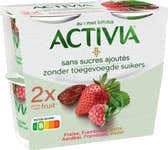 Activia Sans Sucres Ajoutés - Fraise, Framboise, Datte