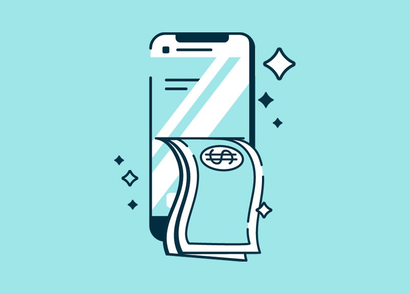 Cash put into phone illustration