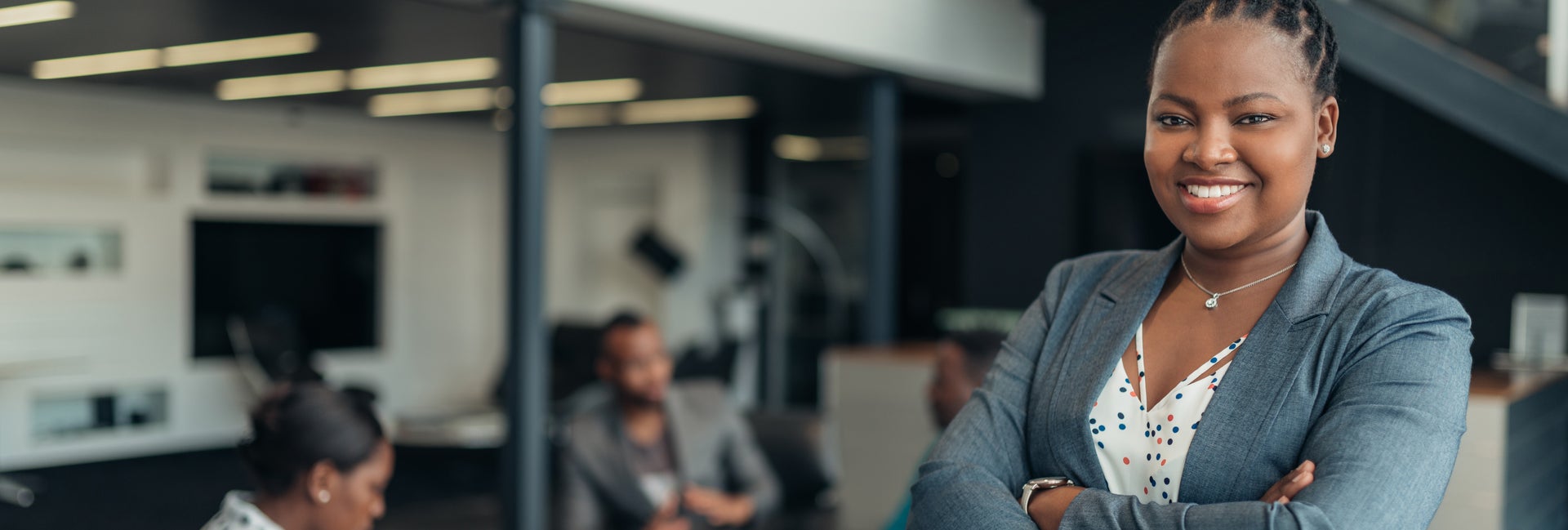 Business woman smiling in office