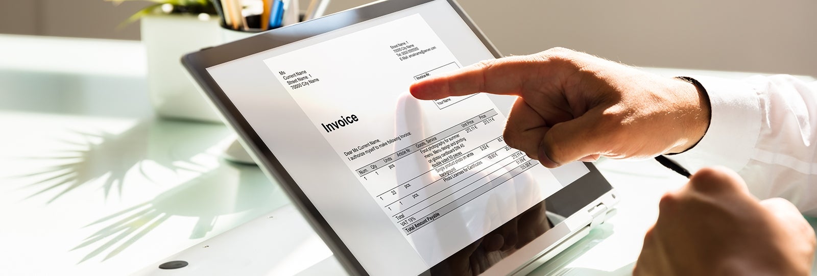 invoice displayed on a tablet