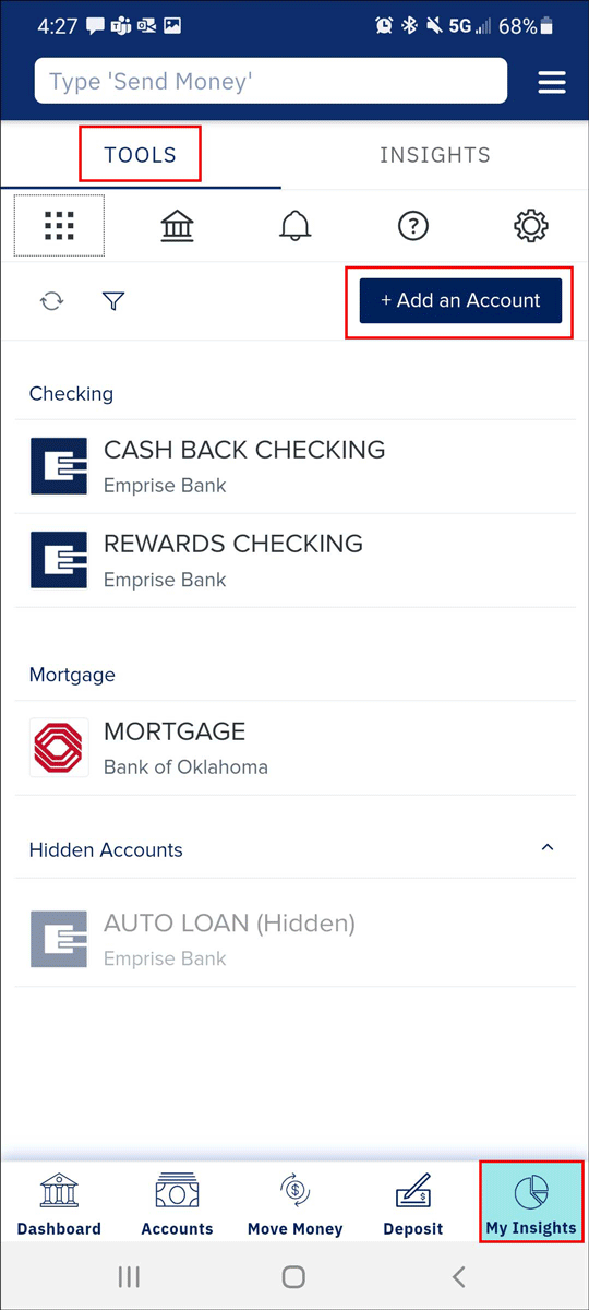 rotating screenshots show how to connect Elan credit cards