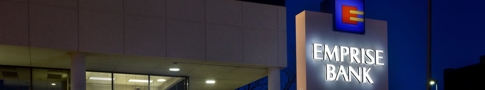 Emprise Bank exterior at night