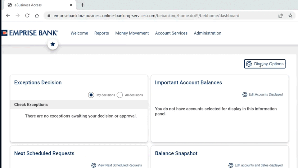 User moves dashboard panels around