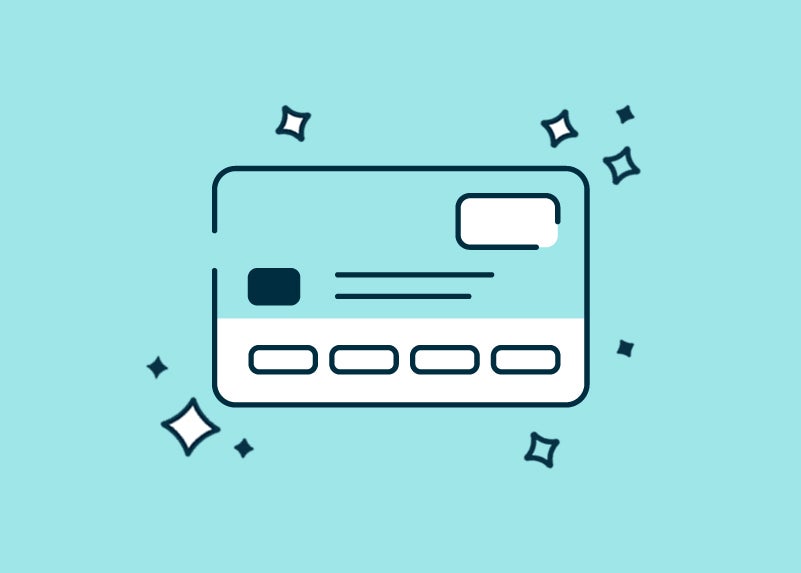 Blue and white credit card illustration on light blue background