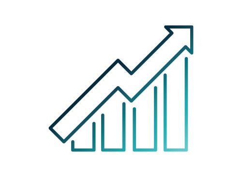 Bar chart with arrow in upward trend