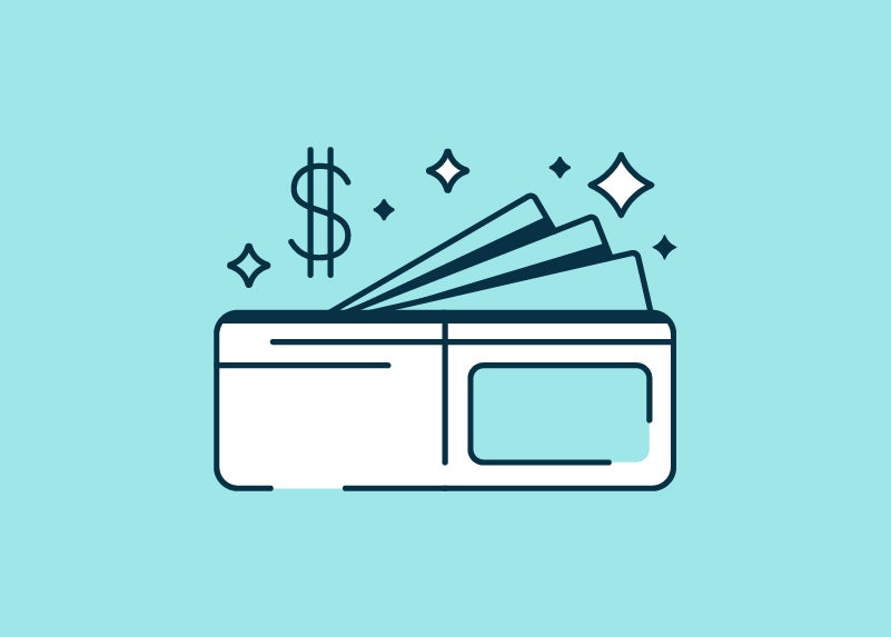 Cash in wallet icon on light blue background