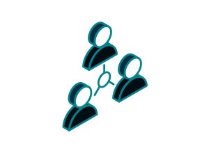 Three icons of people in an organization chart