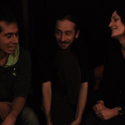 The actors share a laugh during practice.