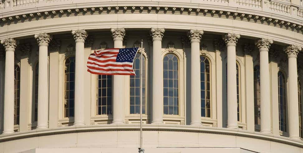 The U.S. flag flying at the Capitol in Washington, D.C.