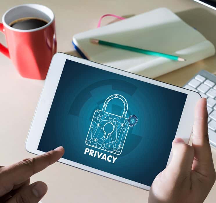 A table shows an image that says "Privacy" and has a lock associated with "Privacy" to indicate protection against scams and fraud.