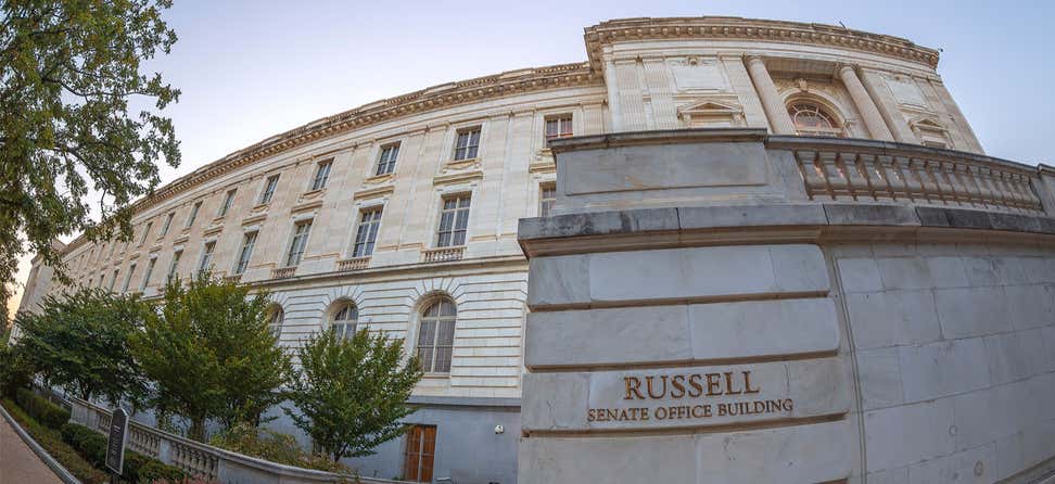 A look at the Russell Senate Office Building from the street, the oldest of the United States Senate office buildings.
